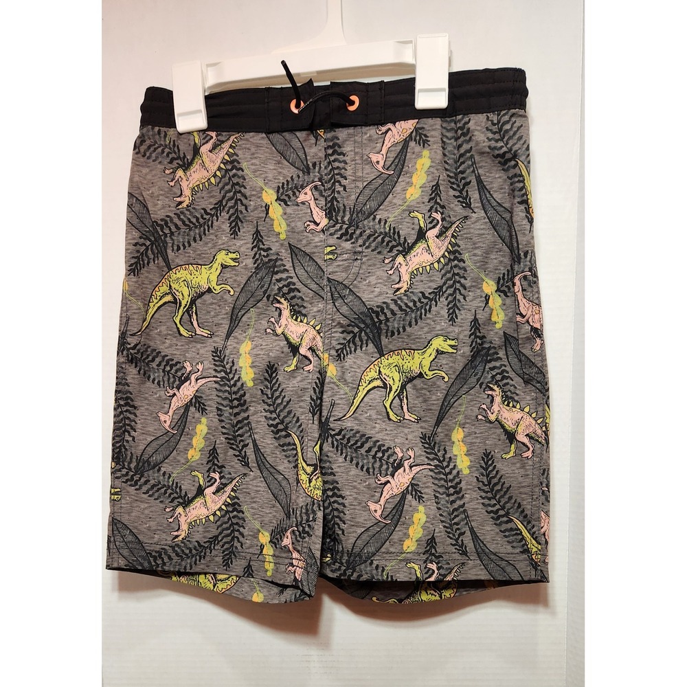 Old Navy Boys Dinosaur Print Swim Trunks Gray XL 14-16 Board Shorts